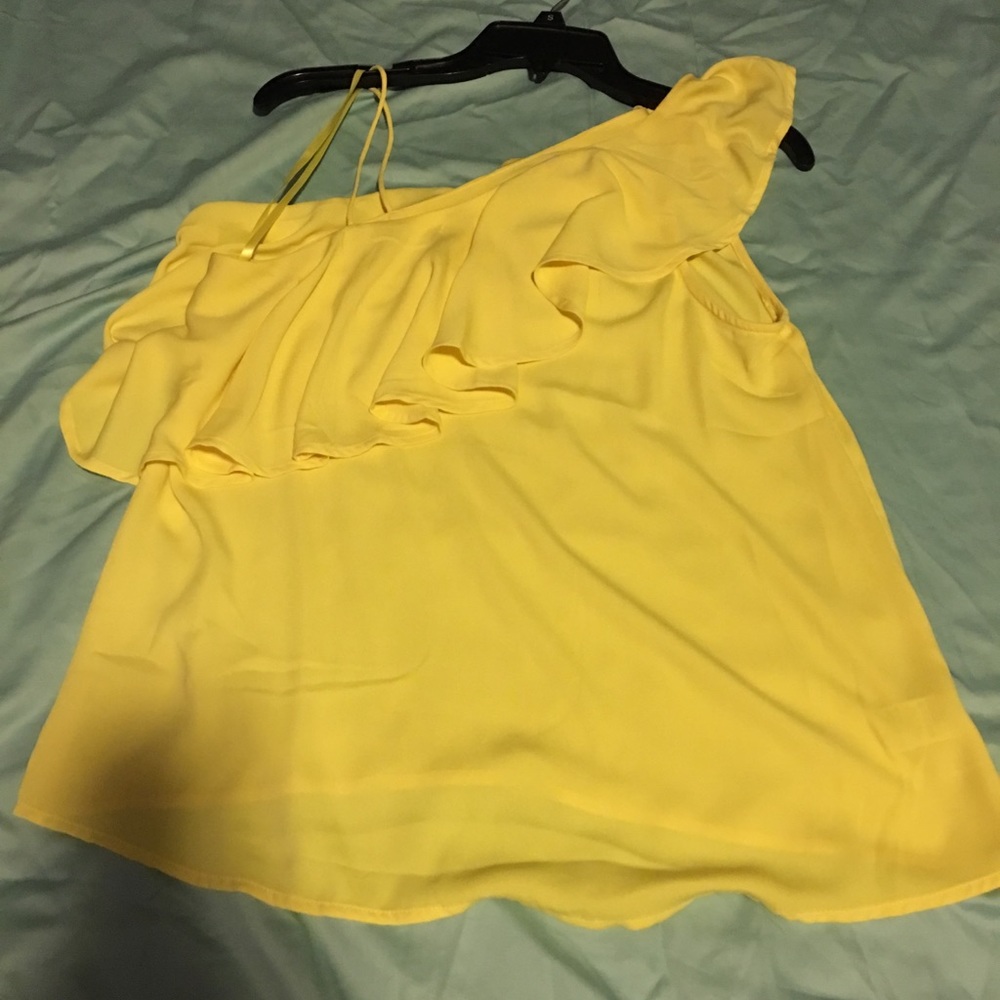 Yellow one shoulder top with ruffles